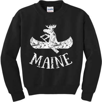 Maine Funny Moose Canoe Vacation Kids Sweatshirt