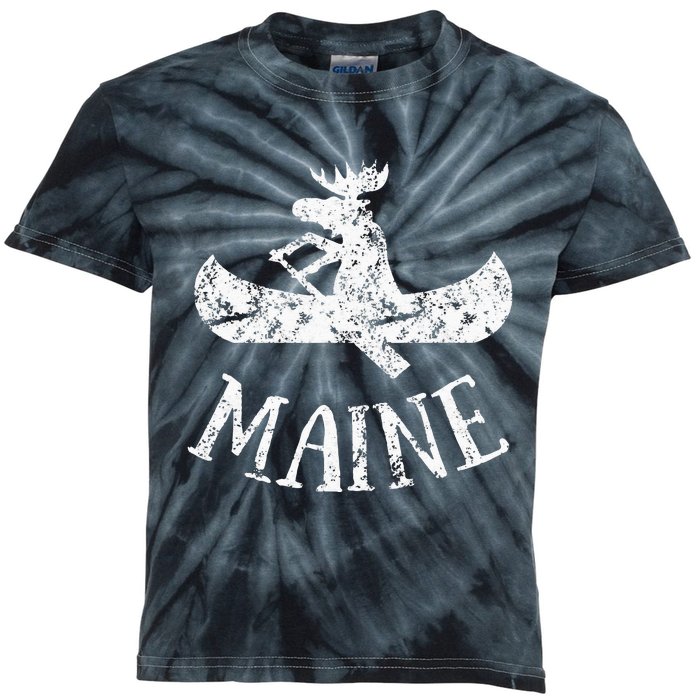 Maine Funny Moose Canoe Vacation Kids Tie-Dye T-Shirt