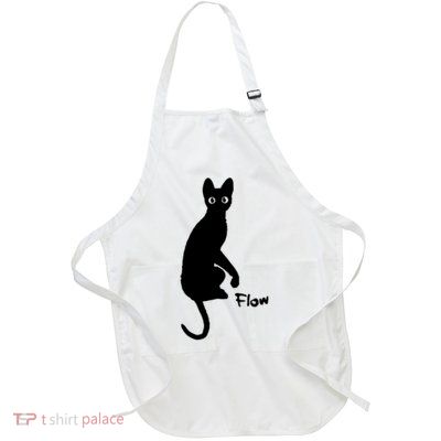M50 Flow Movie India Ink Cat Full-Length Apron With Pockets