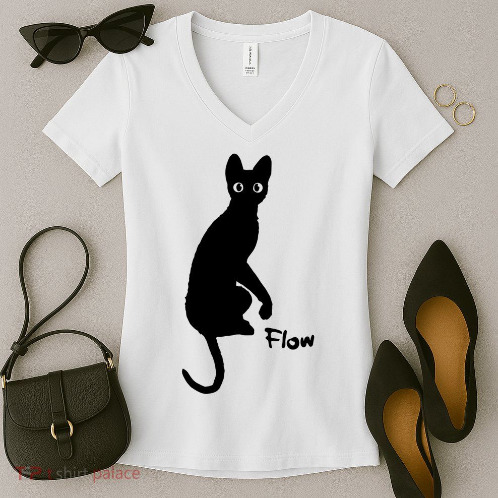 M50 Flow Movie India Ink Cat Women's V-Neck T-Shirt