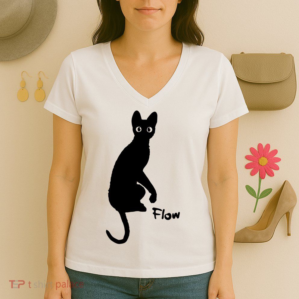 M50 Flow Movie India Ink Cat Women's V-Neck T-Shirt