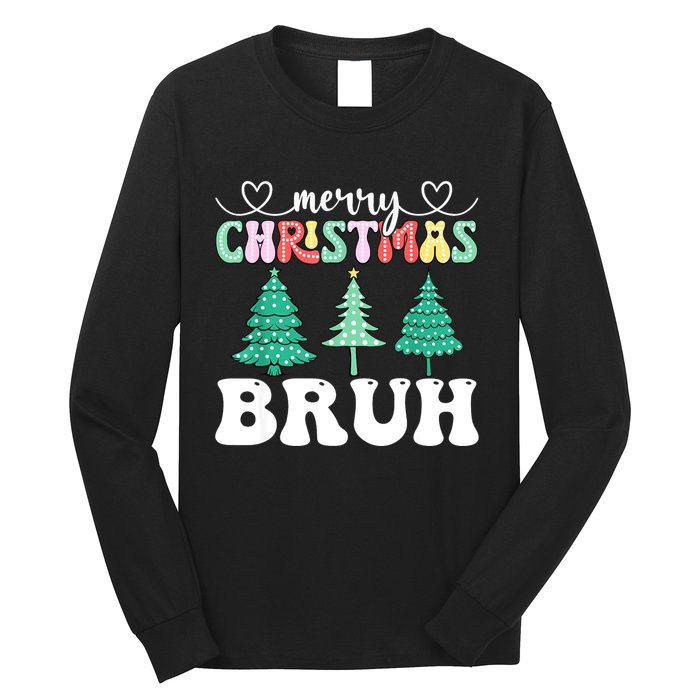 Matching Family Merry Christmas Bruh Xmas Tree Funny Gift Long Sleeve Shirt