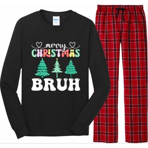 Matching Family Merry Christmas Bruh Xmas Tree Funny Gift Long Sleeve Pajama Set