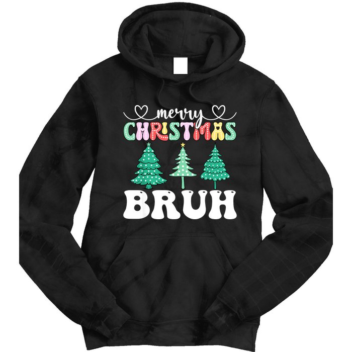 Matching Family Merry Christmas Bruh Xmas Tree Funny Gift Tie Dye Hoodie