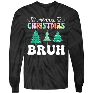 Matching Family Merry Christmas Bruh Xmas Tree Funny Gift Tie-Dye Long Sleeve Shirt