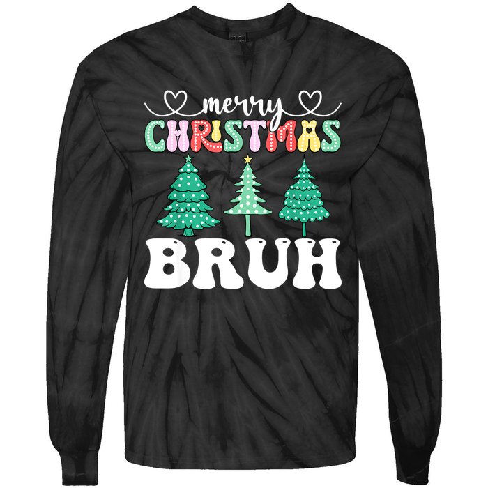 Matching Family Merry Christmas Bruh Xmas Tree Funny Gift Tie-Dye Long Sleeve Shirt