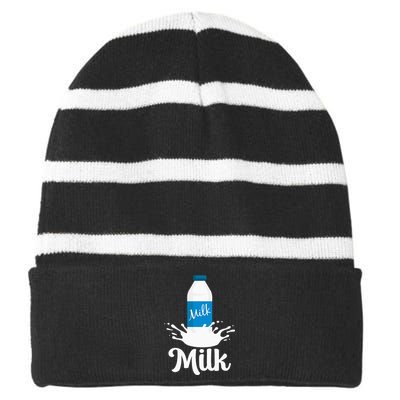 Milk Funny Milk Lovers Design Costume Milk And Cookies Striped Beanie with Solid Band