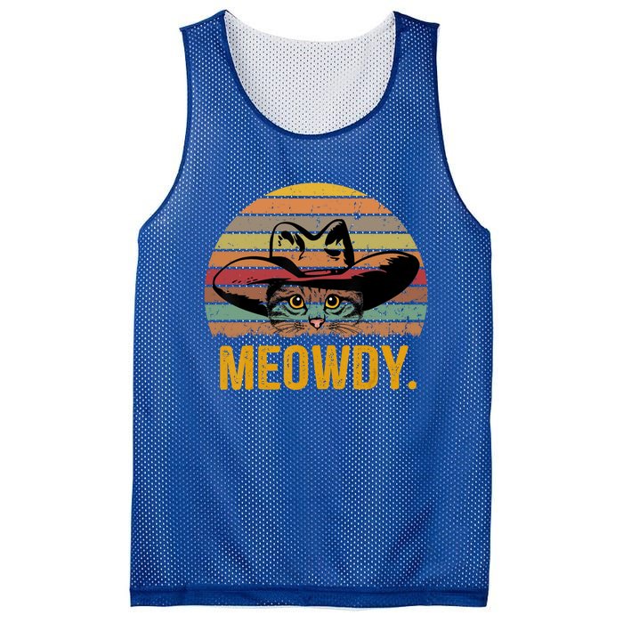 Meowdy Funny Mashup Between Meow And Howdy Love Cat Meme Meaningful Gift Mesh Reversible Basketball Jersey Tank