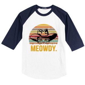 Meowdy Funny Mashup Between Meow And Howdy Love Cat Meme Meaningful Gift Baseball Sleeve Shirt