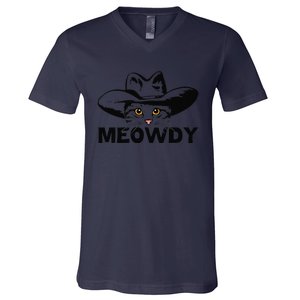 Meowdy Funny Mashup Between Meow And Howdy Cat Meme V-Neck T-Shirt