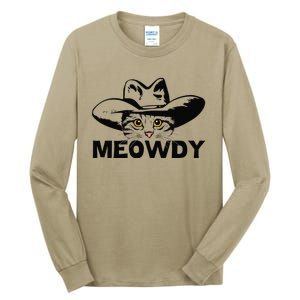 Meowdy Funny Mashup Between Meow And Howdy Cat Meme Tall Long Sleeve T-Shirt