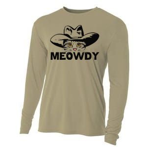 Meowdy Funny Mashup Between Meow And Howdy Cat Meme Cooling Performance Long Sleeve Crew