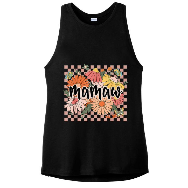 Mamaw Floral Mother'S Day Wildflower Girl Checkered Ladies PosiCharge Tri-Blend Wicking Tank