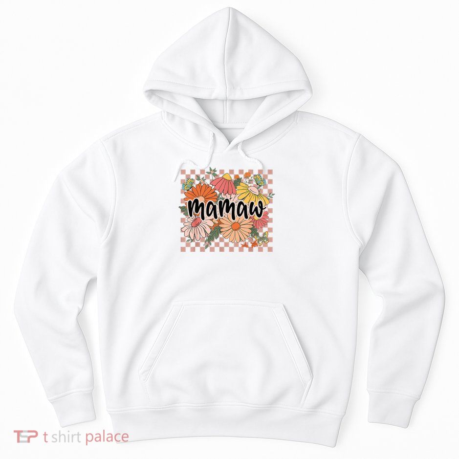 Mamaw Floral Mother'S Day Wildflower Girl Checkered Hoodie