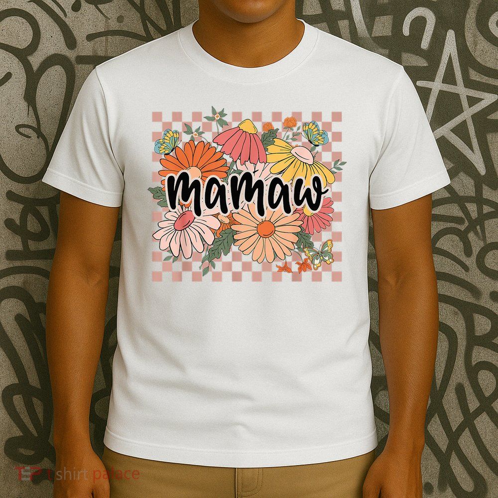 Mamaw Floral Mother'S Day Wildflower Girl Checkered T-Shirt