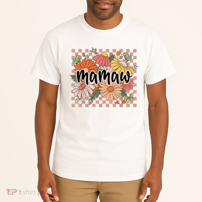 Mamaw Floral Mother'S Day Wildflower Girl Checkered Tall T-Shirt