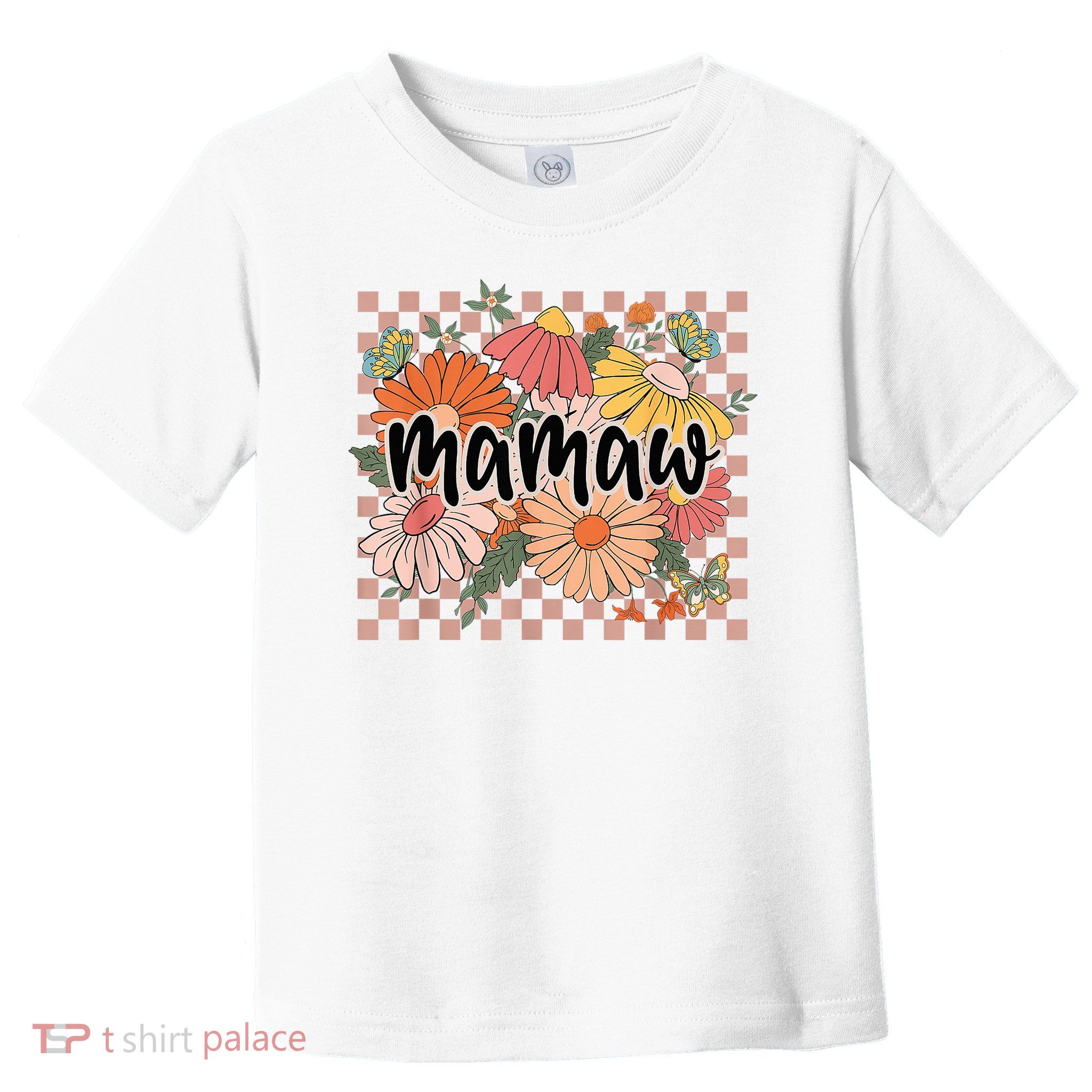 Mamaw Floral Mother'S Day Wildflower Girl Checkered Toddler T-Shirt