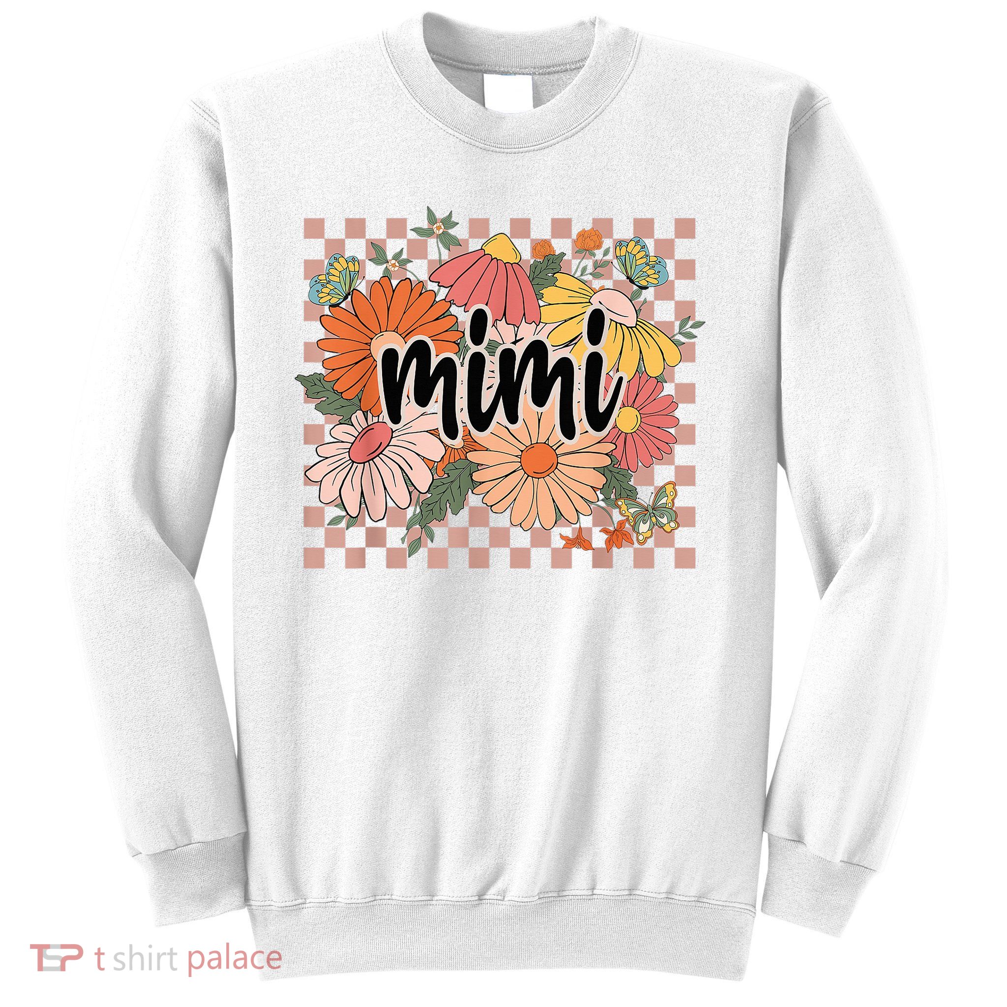 Mimi Floral Mother'S Day Wildflower Girl Checkered Sweatshirt