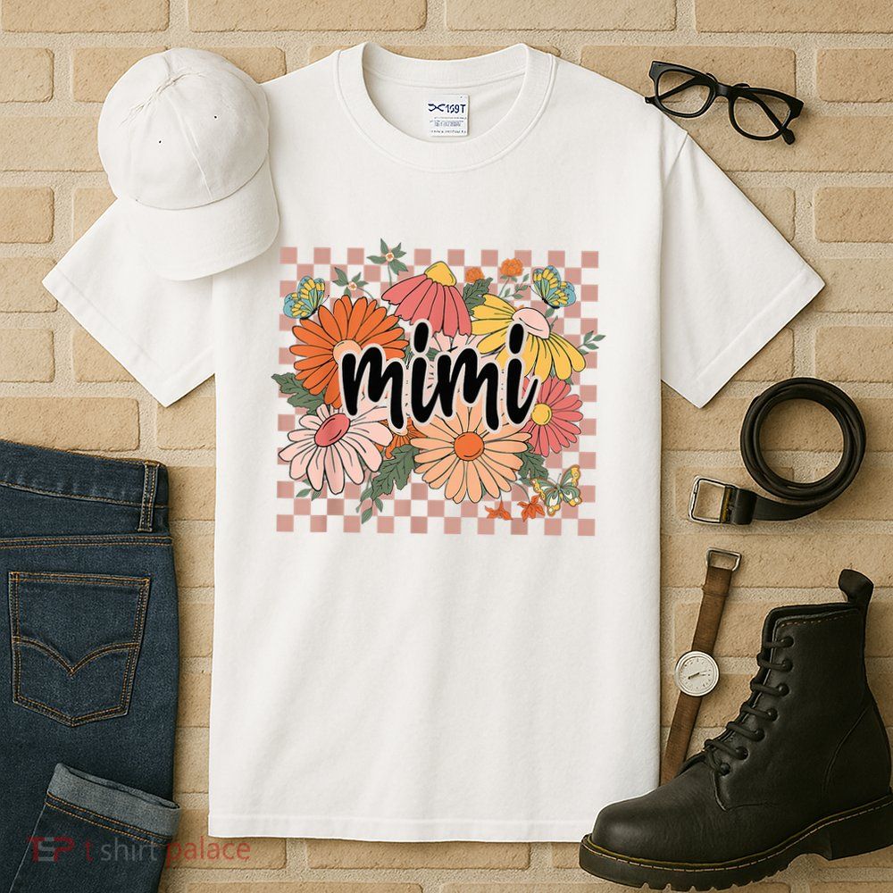Mimi Floral Mother'S Day Wildflower Girl Checkered Tall T-Shirt