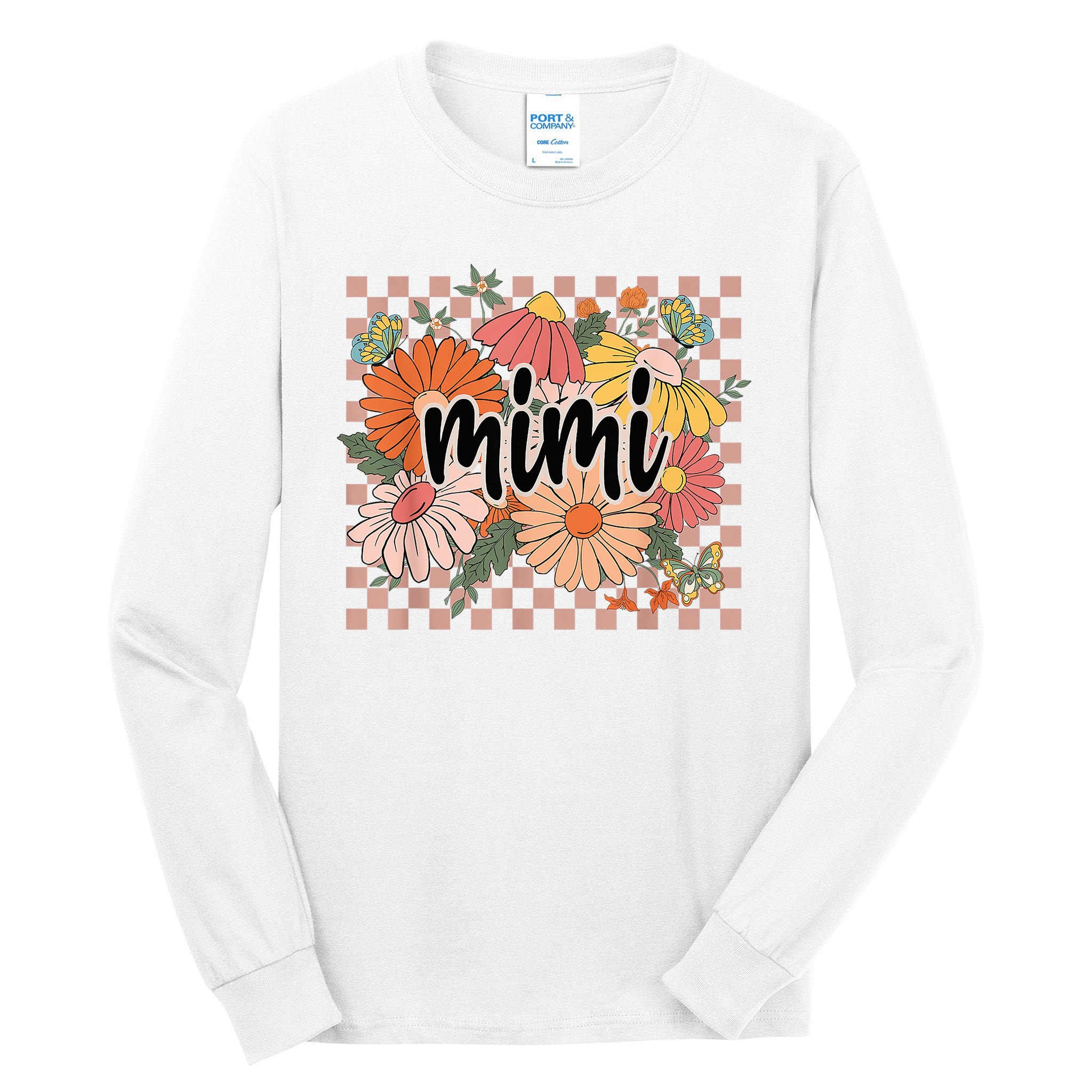 Mimi Floral Mother'S Day Wildflower Girl Checkered Tall Long Sleeve T-Shirt