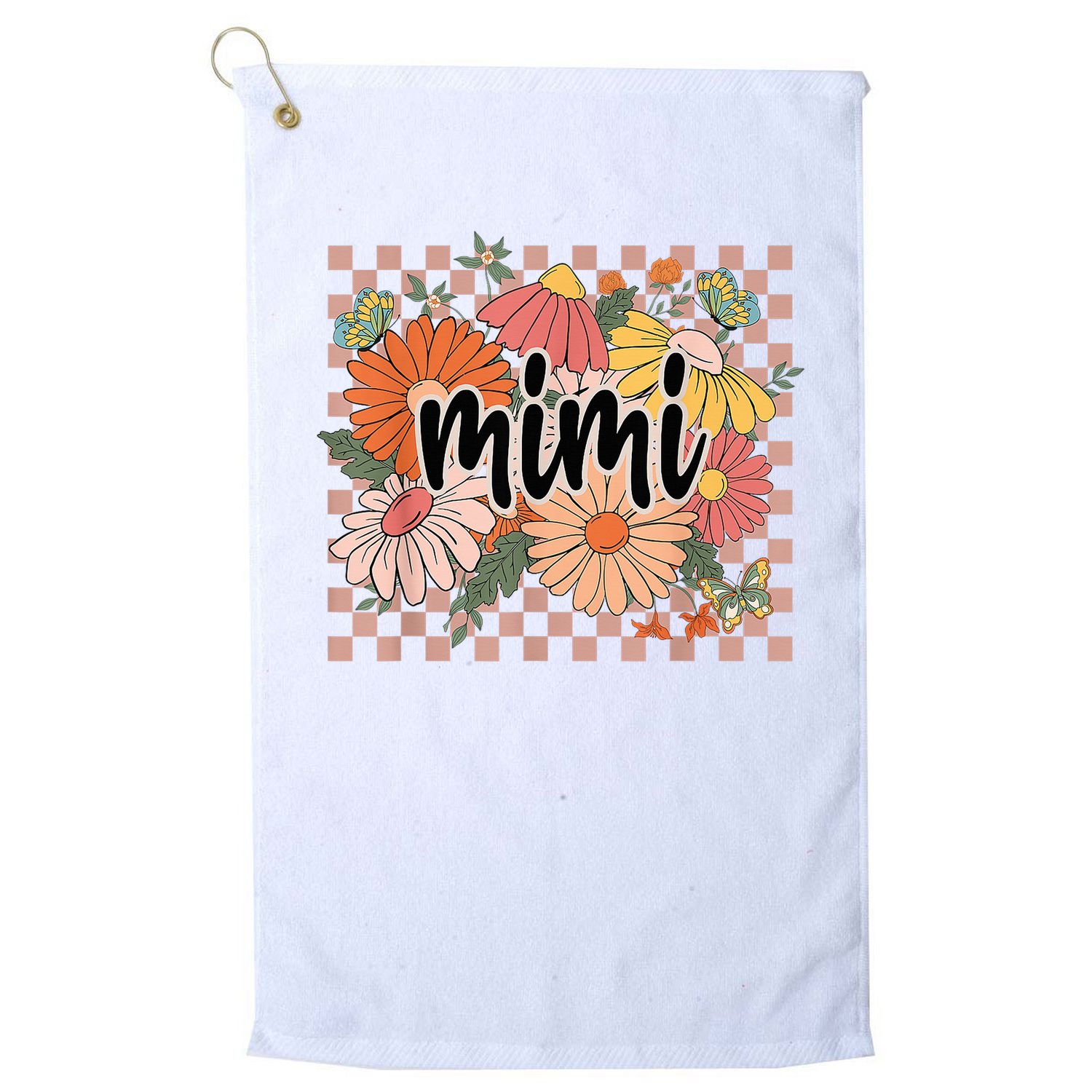 Mimi Floral Mother'S Day Wildflower Girl Checkered Golf Towel