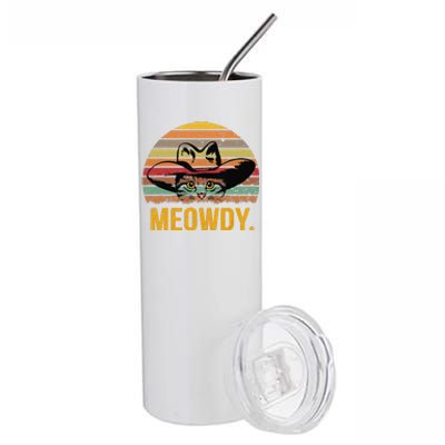 Meowdy Funny Mashup Between Meow And Howdy Love Cat Meme Stainless Steel Tumbler