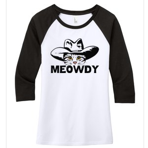 Meowdy Funny Mashup Between Meow And Howdy Cat Meme Women's Tri-Blend 3/4-Sleeve Raglan Shirt