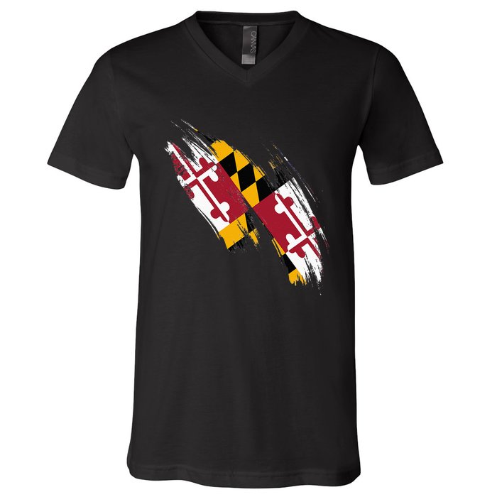 Maryland Flag Marylander Maryland Flag State Pride V-Neck T-Shirt