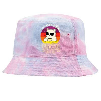 My Four Moods I Need Coffee I Need A Nap Cat Coffee Tie-Dyed Bucket Hat