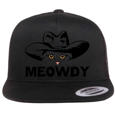 Meowdy Funny Mashup Between Meow And Howdy Cat Meme Flat Bill Trucker Hat