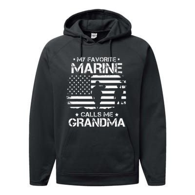 My Favorite Marine Calls Me Grandma USA Flag Performance Fleece Hoodie