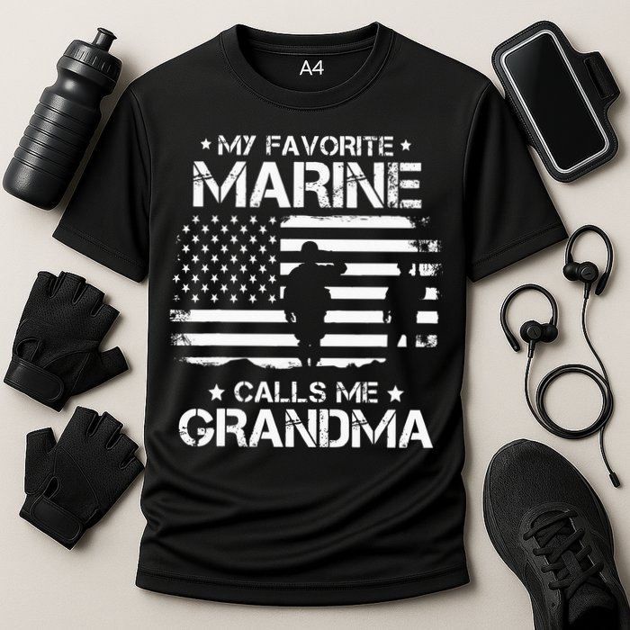 My Favorite Marine Calls Me Grandma USA Flag Cooling Performance Crew T-Shirt