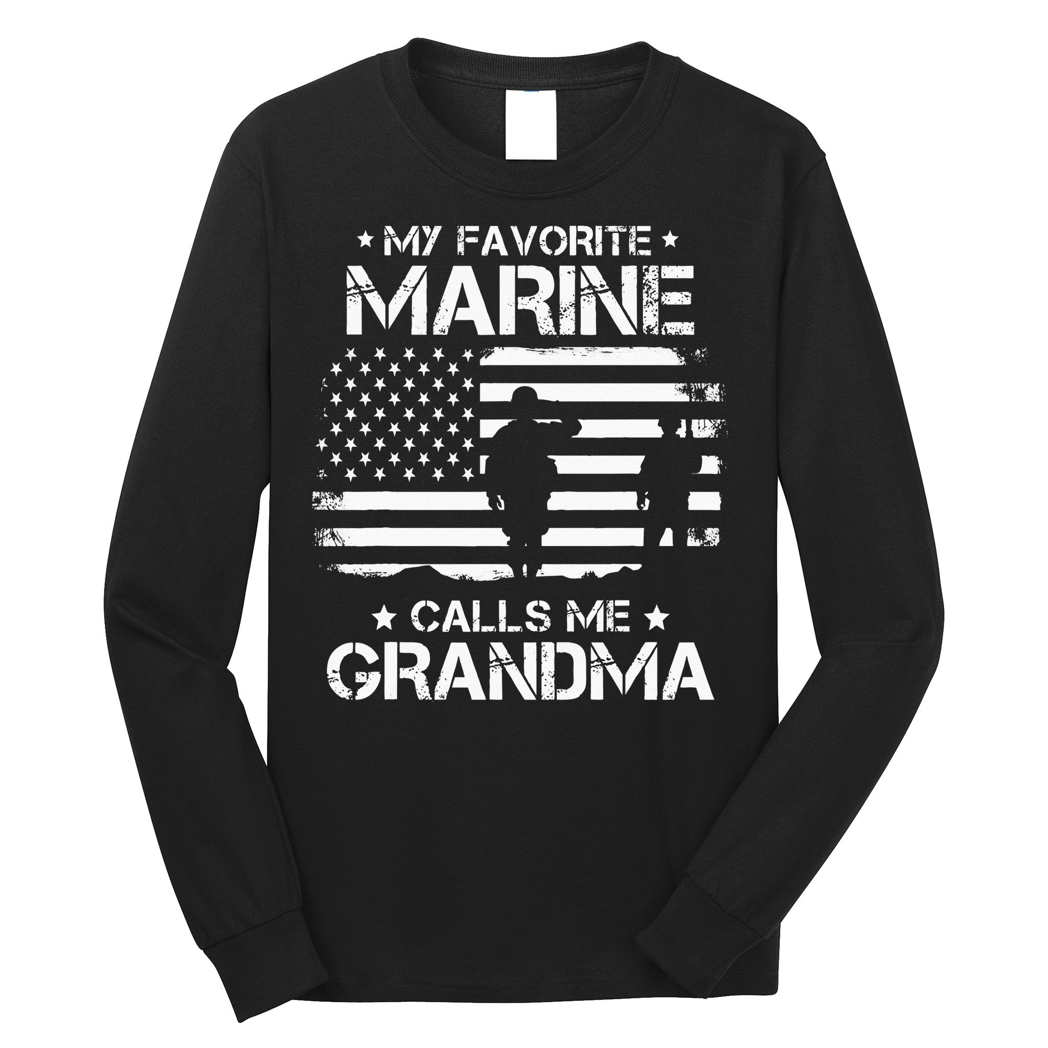 My Favorite Marine Calls Me Grandma USA Flag Long Sleeve Shirt