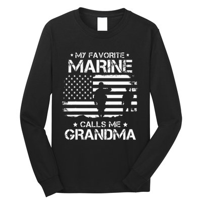 My Favorite Marine Calls Me Grandma USA Flag Long Sleeve Shirt