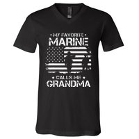 My Favorite Marine Calls Me Grandma USA Flag V-Neck T-Shirt