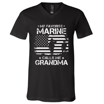 My Favorite Marine Calls Me Grandma USA Flag V-Neck T-Shirt