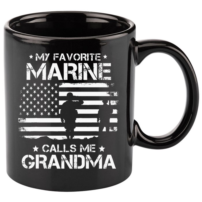 My Favorite Marine Calls Me Grandma USA Flag 11oz C Handle Ceramic Mug
