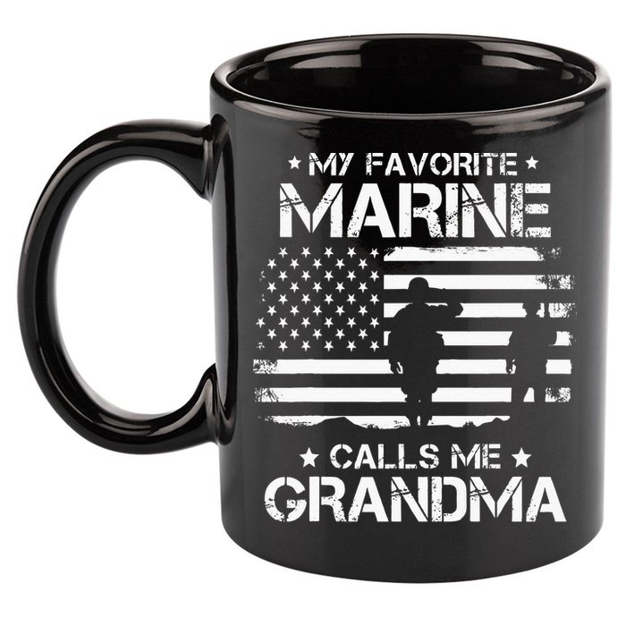 My Favorite Marine Calls Me Grandma USA Flag 11oz C Handle Ceramic Mug