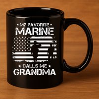 My Favorite Marine Calls Me Grandma USA Flag 11oz C Handle Ceramic Mug