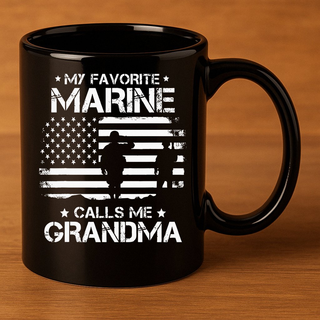 My Favorite Marine Calls Me Grandma USA Flag 11oz C Handle Ceramic Mug