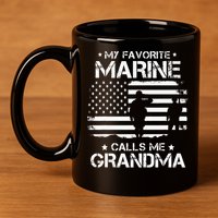 My Favorite Marine Calls Me Grandma USA Flag 11oz C Handle Ceramic Mug
