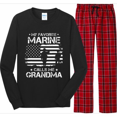 My Favorite Marine Calls Me Grandma USA Flag Long Sleeve Pajama Set