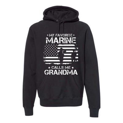 My Favorite Marine Calls Me Grandma USA Flag Premium Hoodie