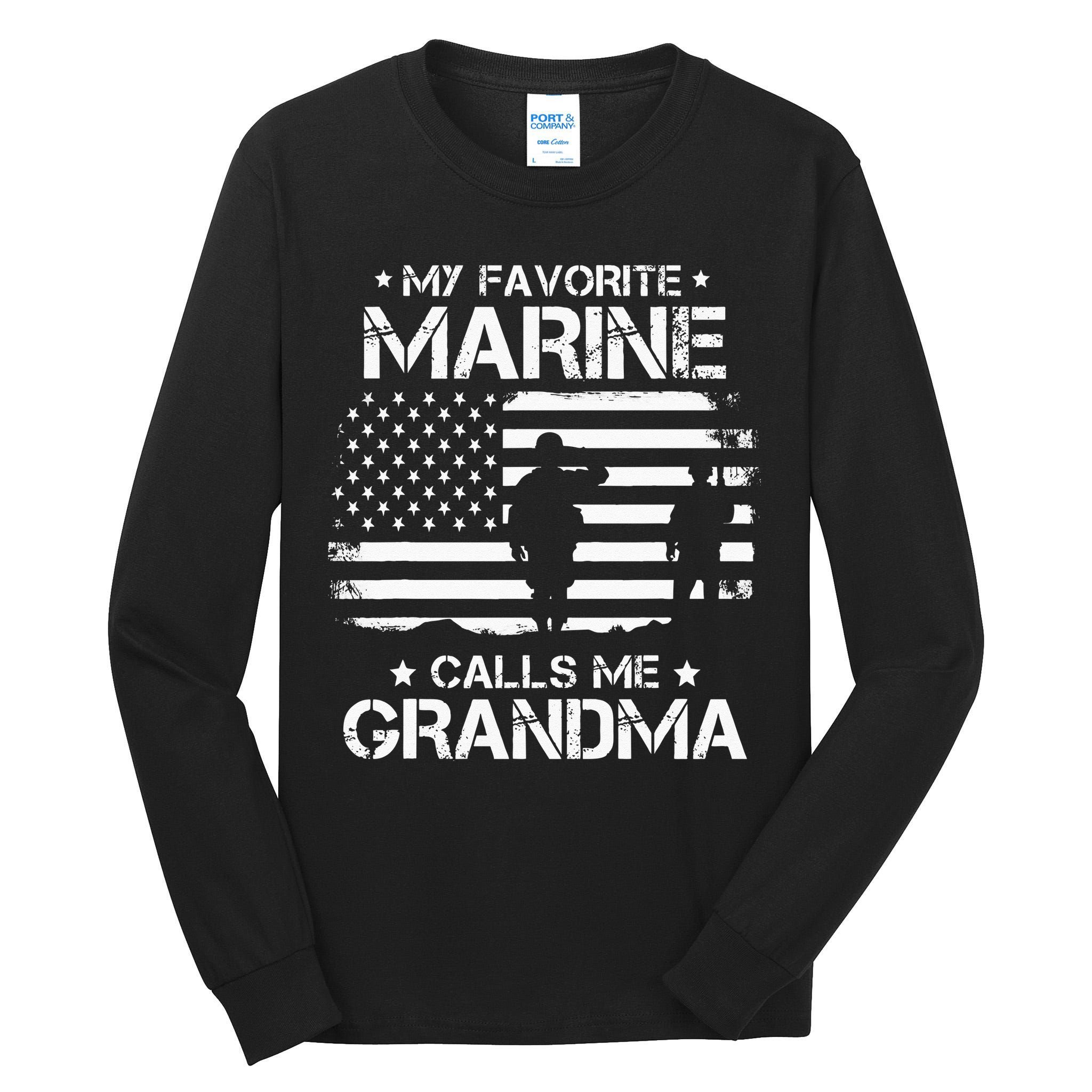 My Favorite Marine Calls Me Grandma USA Flag Tall Long Sleeve T-Shirt