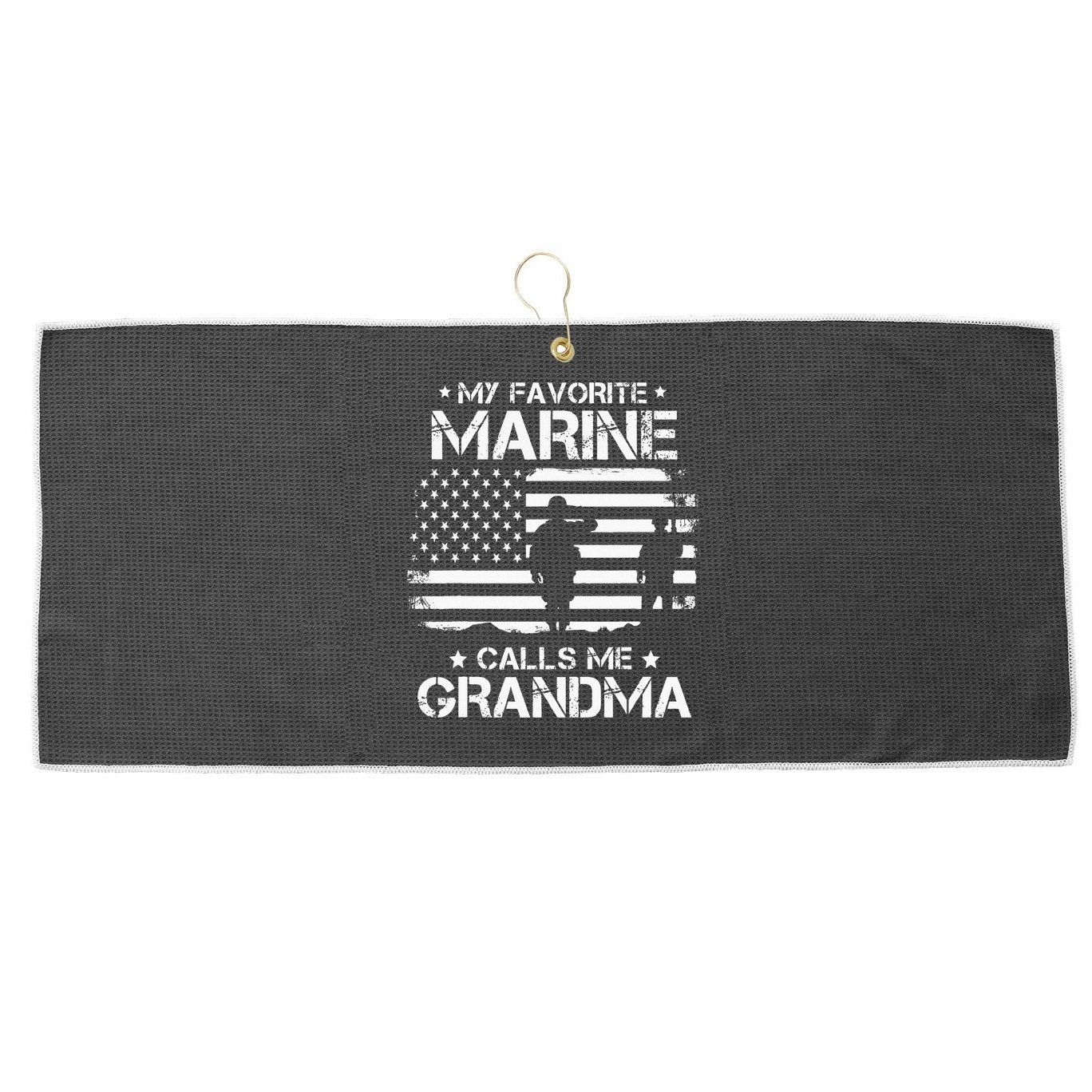 My Favorite Marine Calls Me Grandma USA Flag Large Microfiber Waffle Golf Towel