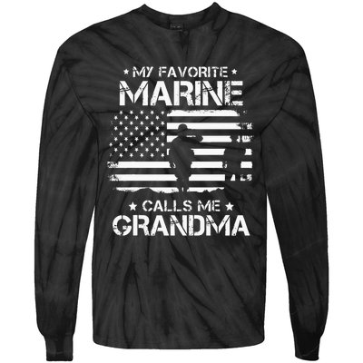 My Favorite Marine Calls Me Grandma USA Flag Tie-Dye Long Sleeve Shirt