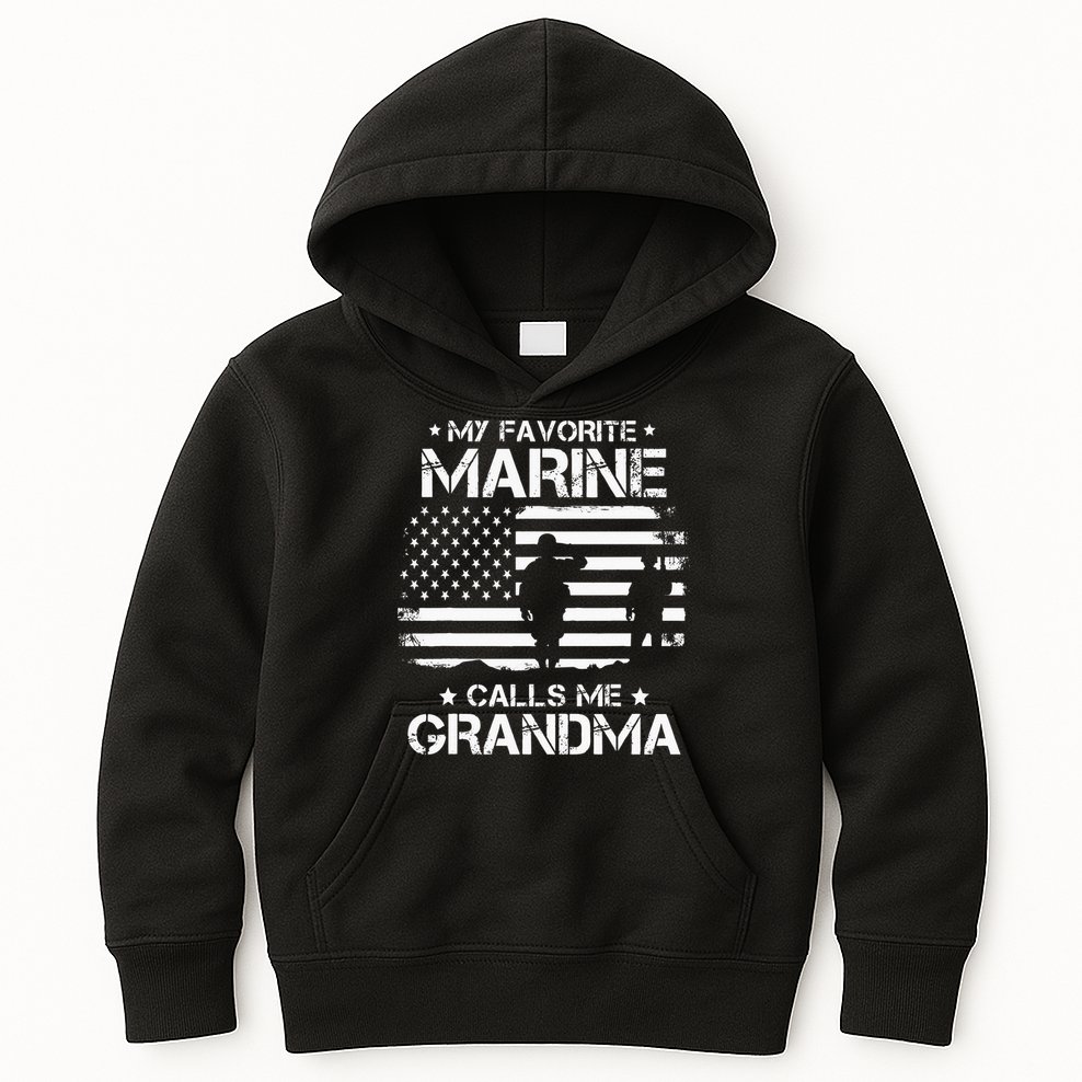 My Favorite Marine Calls Me Grandma USA Flag Kids Hoodie
