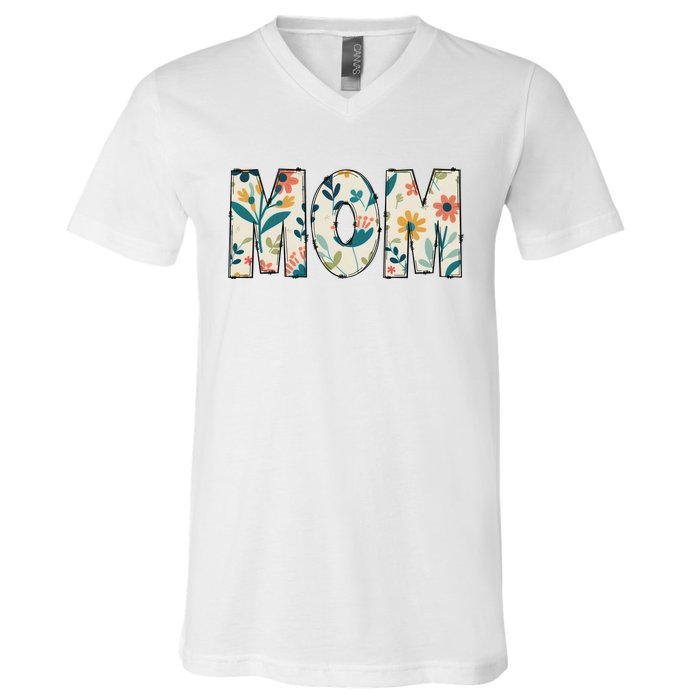 Mom Floral V-Neck T-Shirt