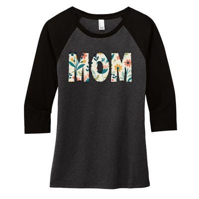 Mom Floral Women's Tri-Blend 3/4-Sleeve Raglan Shirt