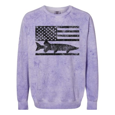 Musky Fishing Muskie Fisherman American Flag Gift Colorblast Crewneck Sweatshirt